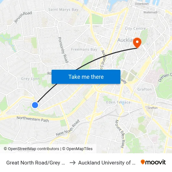 Great North Road/Grey Lynn Shops to Auckland University of Technology map