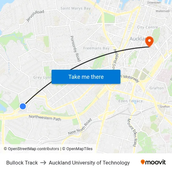 Bullock Track to Auckland University of Technology map