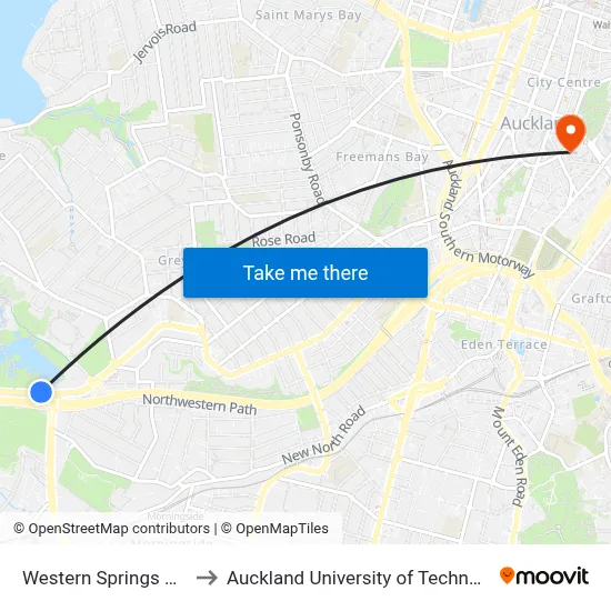 Western Springs Park to Auckland University of Technology map