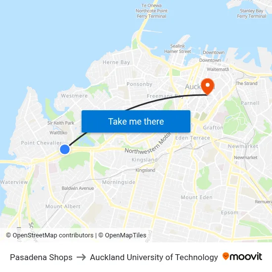 Pasadena Shops to Auckland University of Technology map