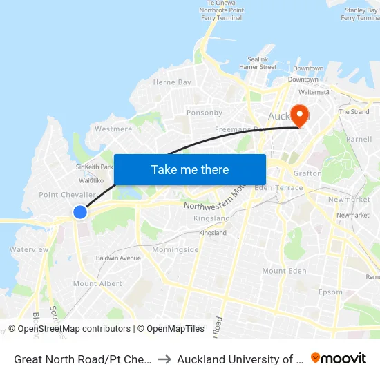 Great North Road/Pt Chevalier Shops to Auckland University of Technology map