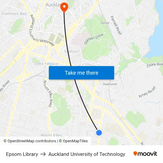 Epsom Library to Auckland University of Technology map