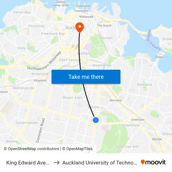 King Edward Avenue to Auckland University of Technology map