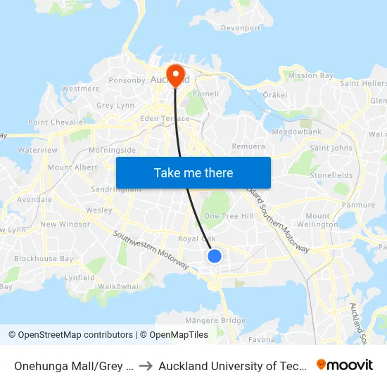 Onehunga Mall/Grey Street to Auckland University of Technology map