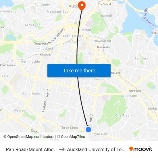 Pah Road/Mount Albert Road to Auckland University of Technology map