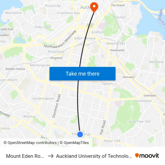 Mount Eden Road to Auckland University of Technology map