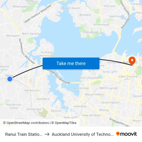Ranui Train Station 2 to Auckland University of Technology map