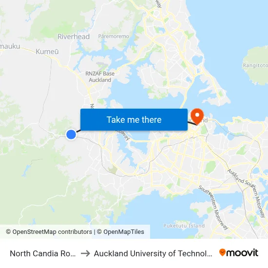 North Candia Road to Auckland University of Technology map