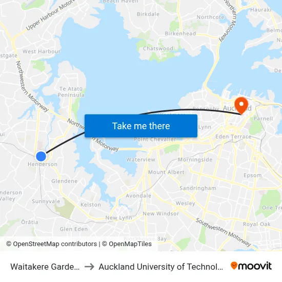Waitakere Gardens to Auckland University of Technology map