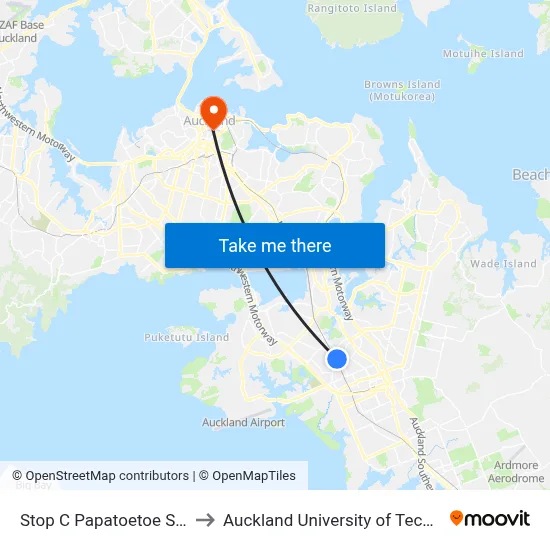 Stop C Papatoetoe Station to Auckland University of Technology map