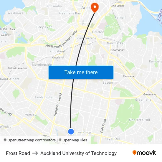 Frost Road to Auckland University of Technology map
