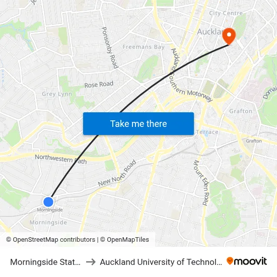 Morningside Station to Auckland University of Technology map