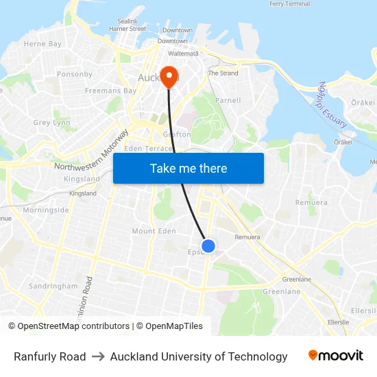 Ranfurly Road to Auckland University of Technology map