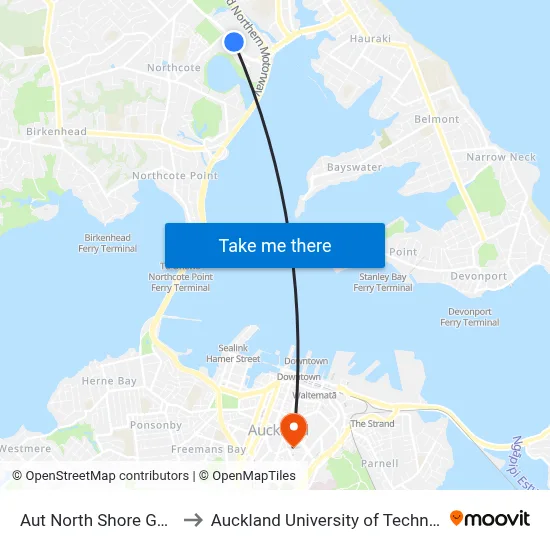 Aut North Shore Gate 1 to Auckland University of Technology map