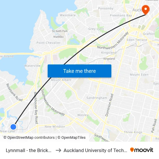 Lynnmall - the Brickworks to Auckland University of Technology map