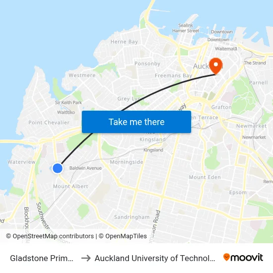 Gladstone Primary to Auckland University of Technology map
