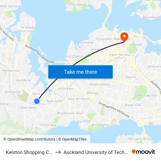 Kelston Shopping Centre to Auckland University of Technology map