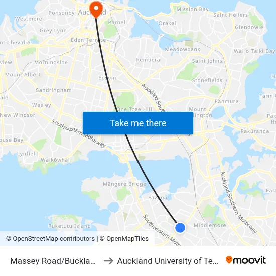 Massey Road/Buckland Road to Auckland University of Technology map