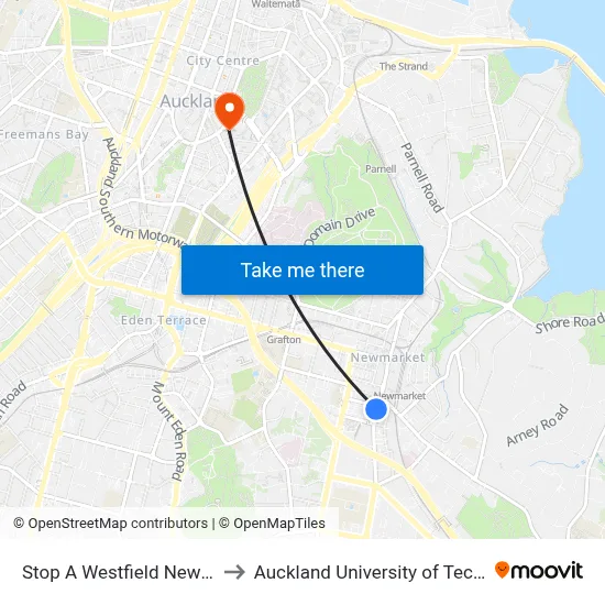 Stop A Westfield Newmarket to Auckland University of Technology map