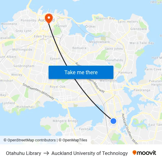 Otahuhu Library to Auckland University of Technology map