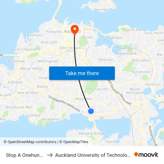 Stop A Onehunga to Auckland University of Technology map