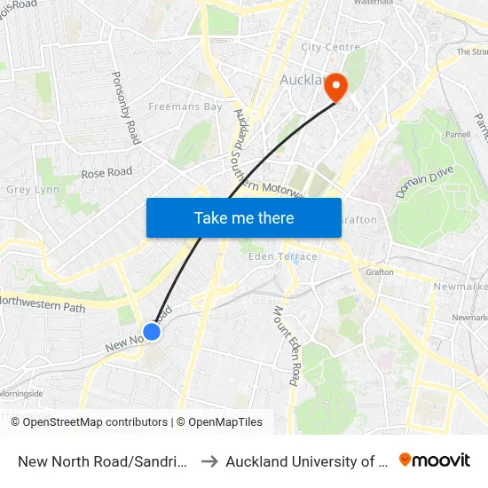 New North Road/Sandringham Road to Auckland University of Technology map
