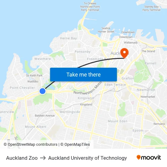 Auckland Zoo to Auckland University of Technology map