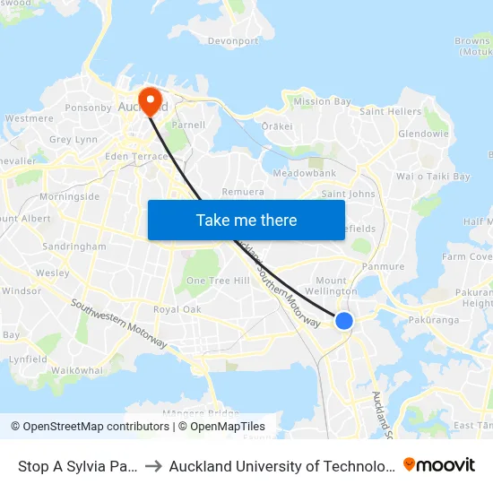 Stop A Sylvia Park to Auckland University of Technology map