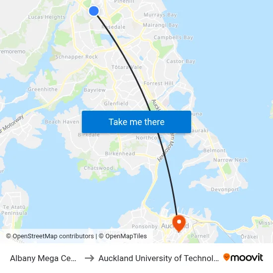 Albany Mega Centre to Auckland University of Technology map