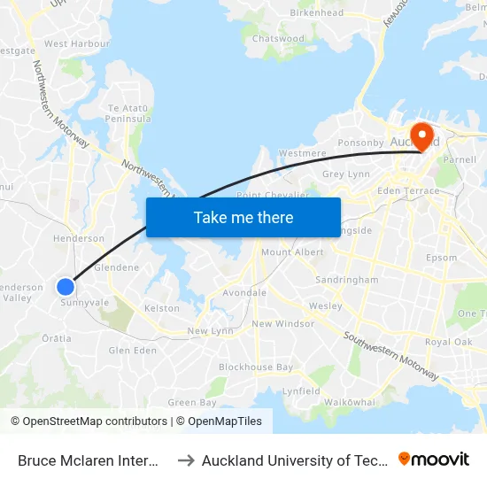 Bruce Mclaren Intermediate to Auckland University of Technology map
