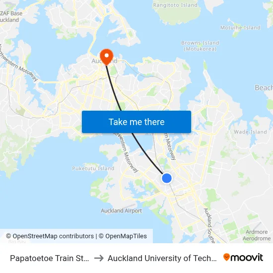Papatoetoe Train Station to Auckland University of Technology map