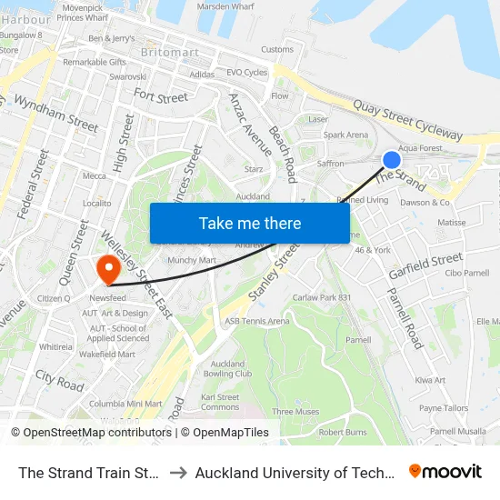 The Strand Train Station to Auckland University of Technology map