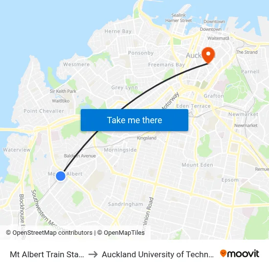 Mt Albert Train Station to Auckland University of Technology map