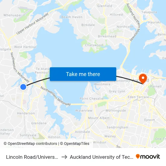 Lincoln Road/Universal Drive to Auckland University of Technology map