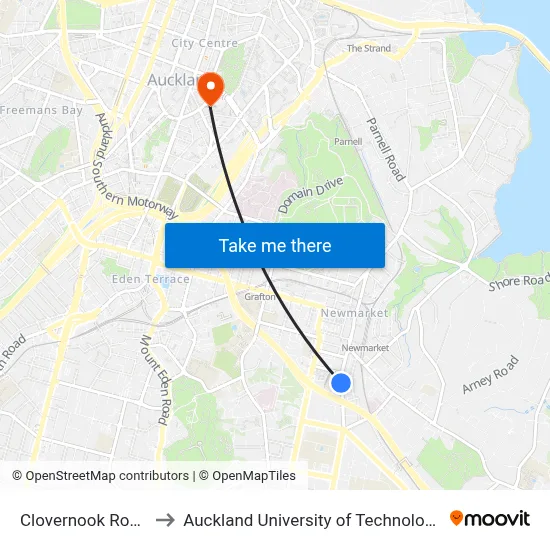 Clovernook Road to Auckland University of Technology map