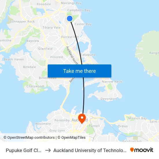 Pupuke Golf Club to Auckland University of Technology map