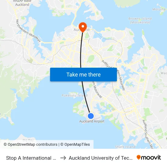 Stop A International Airport to Auckland University of Technology map