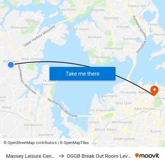 Massey Leisure Centre to OGGB Break Out Room Level3 map