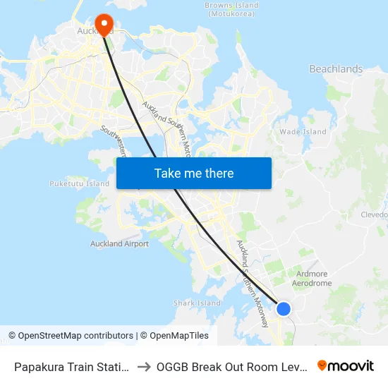 Papakura Train Station to OGGB Break Out Room Level3 map