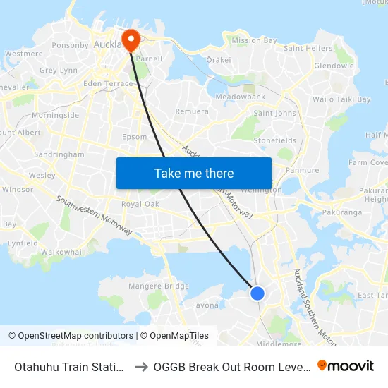 Otahuhu Train Station to OGGB Break Out Room Level3 map