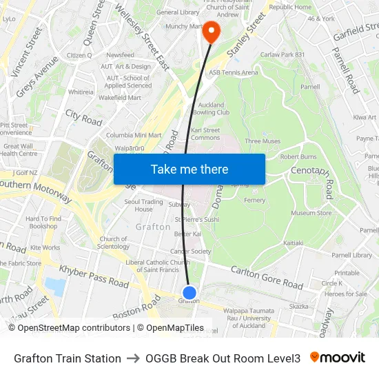 Grafton Train Station to OGGB Break Out Room Level3 map