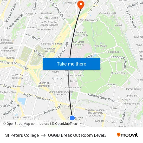 St Peters College to OGGB Break Out Room Level3 map