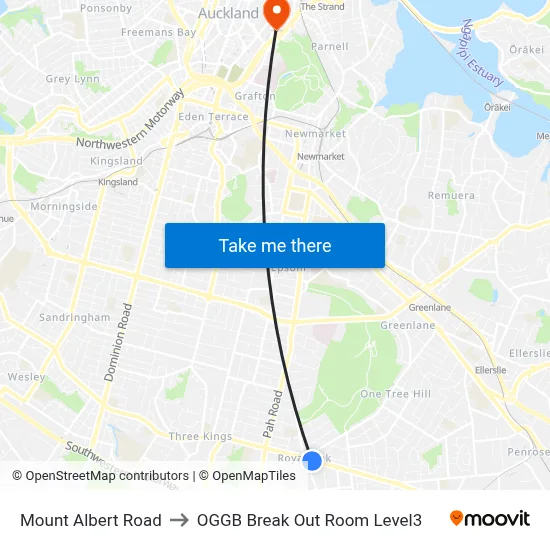 Mount Albert Road to OGGB Break Out Room Level3 map
