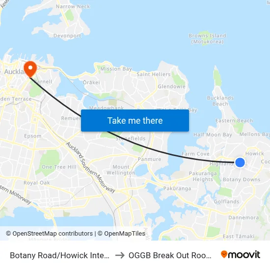 Botany Road/Howick Intermediate to OGGB Break Out Room Level3 map