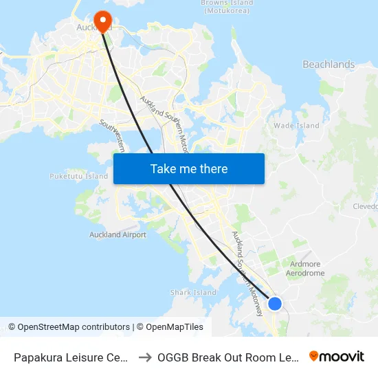 Papakura Leisure Centre to OGGB Break Out Room Level3 map