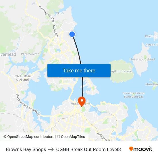 Browns Bay Shops to OGGB Break Out Room Level3 map