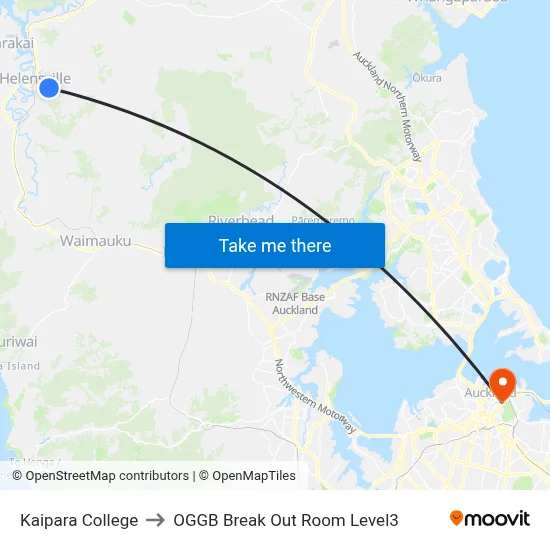 Kaipara College to OGGB Break Out Room Level3 map