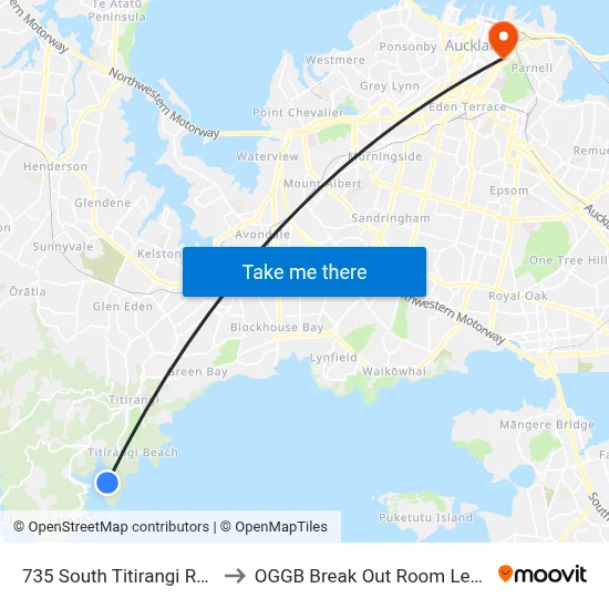 735 South Titirangi Road to OGGB Break Out Room Level3 map