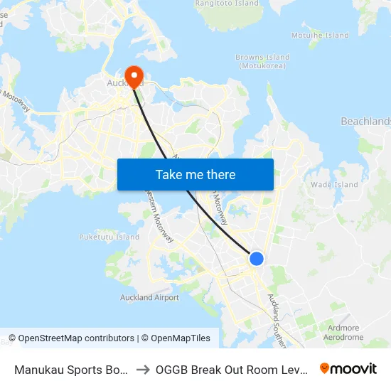 Manukau Sports Bowl to OGGB Break Out Room Level3 map