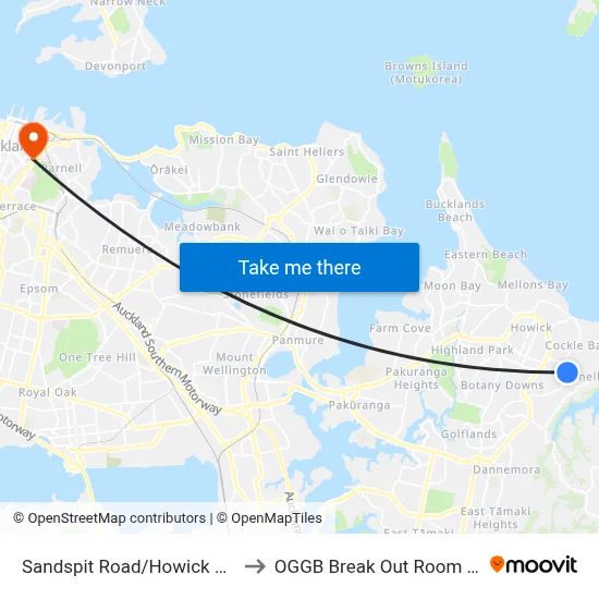 Sandspit Road/Howick College to OGGB Break Out Room Level3 map